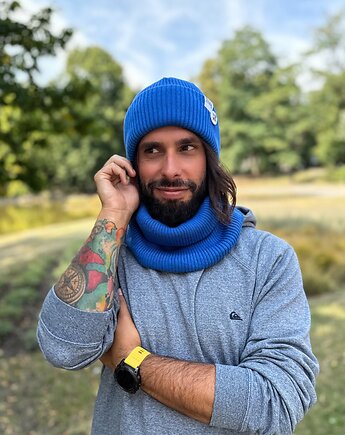 Męska czapka beanie z bawełny logo kolorowe Niebieski Kobalt, Brain Inside