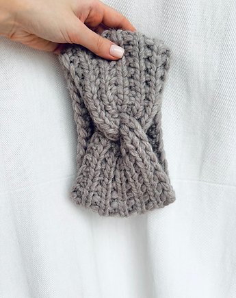 Opaska wełniana handmade szara 100% wełna, GANGSTA KNIT