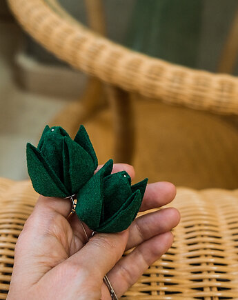 Wyraziste duże kolczyki origami TULIPANY premium butelkowa zieleń, Z SZUFLAD UMYSŁU