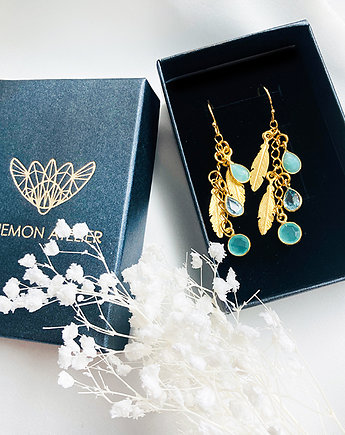 Kolczyki z KAMIENIAMI i z piórami, topaz, Anemon Atelier