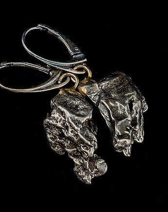 Kolczyki srebrne kosmiczne surowe meteoryty, Pracownia Neores