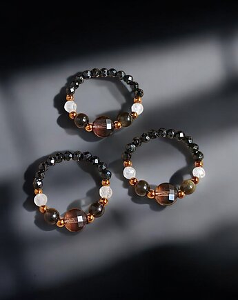 OCHRONA : pierścionek - turmalin, obsydian, kwarc dymny, kryształ górski, kaktusia