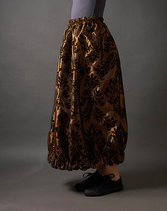 Spódnica  z tafty w kolorze starego złota z wytłaczanymi kwiatami, soie star