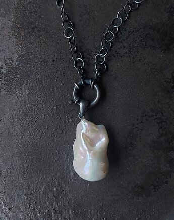 Srebrny wisiorek / Choker z dużą perłą barokową, Skrobot Design