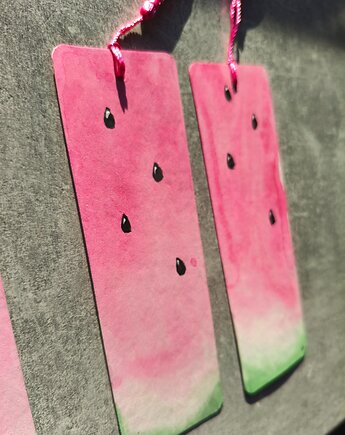 Akwarela Zakładka Tasiemka Książki Owoce Arbuz Rękodzieło, kkjustpaint Karolina Kamińska