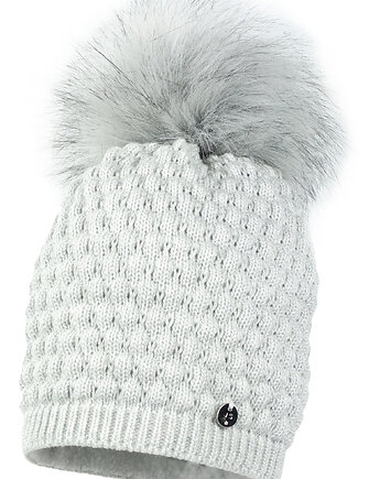 Czapka dla dziewczynki na zimę KADLIN z pomponem jasny popiel, Jamiks