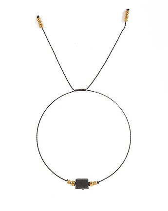 Bransoletka na jedwabnej nici z mini surową bryłą  - Wersja Pozłacana, Kulka Bransoletki