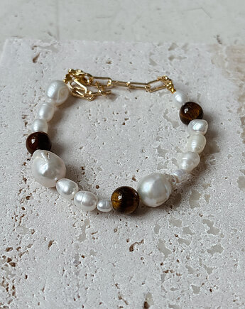Bransoletka Perły naturalne i Tygrysie oko, Chmolowska Jewellery