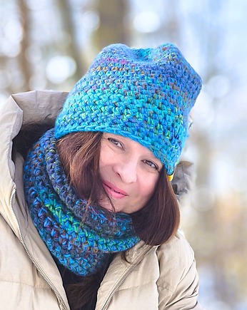 Komplet czapka i komin CRAZYCOLOR  "leśne szepty", sploteka