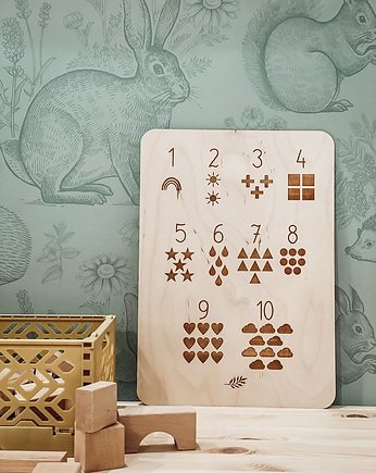 Drewniana tabliczka z liczbami i kształtami, GroKo Design