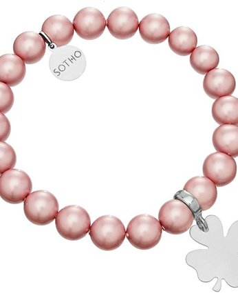Różowa bransoletka perły kryształ Swarovski koniczynka, 