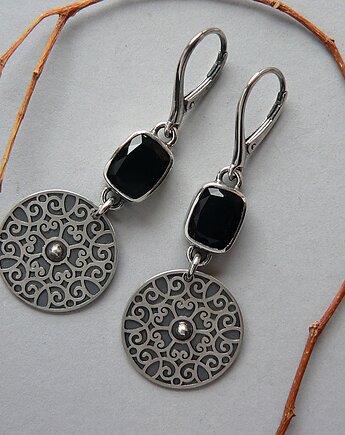 Kolczyki srebrne - onyks i rozeta, Emilia Woźniak