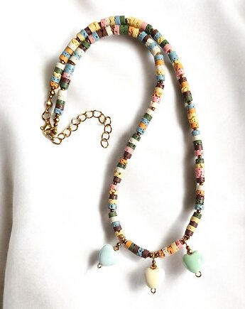 Naszyjnik z serduszkami ceramicznymi : kolorowa lawa, kaktusia