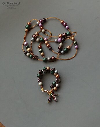 Naszyjnik w cudnych kolorach jesieni ze szklanych pereł handmade prezent, Galeria Limart