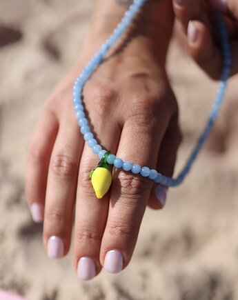 Owocowy naszyjnik z akwamarynu ze szklaną cytrynką, Juicy Beads