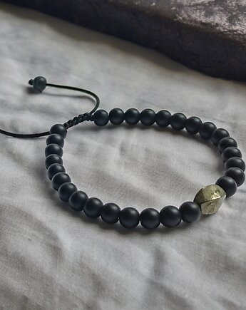 Męska bransoletka : PIRYT & ONYKS : regulowana, kaktusia