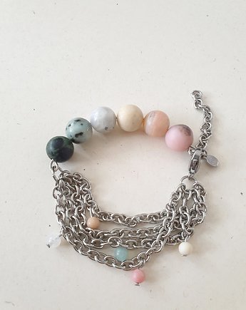 Bransoletka KULKI łańcuszki, opal, kamień słoneczny, kamień księżycowy, modesign