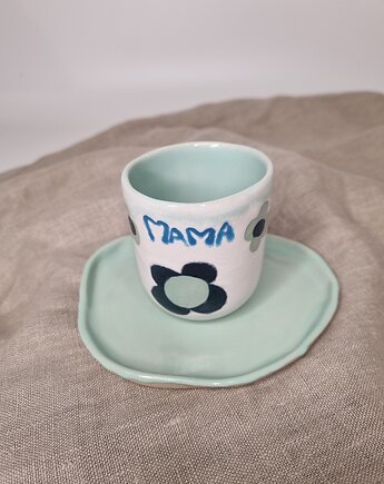 Zestaw ceramiczny - KWIATY- kubek z talerzykiem, krusz art