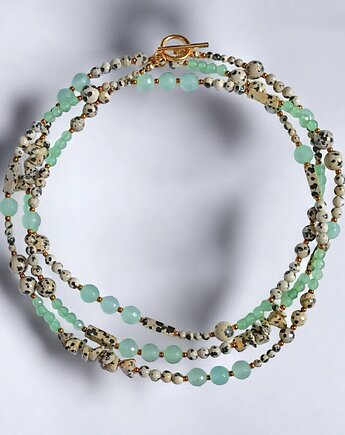UNIKATOWY sznur kamieni 120cm : naszyjnik : jaspis i pastelowa zieleń, kaktusia