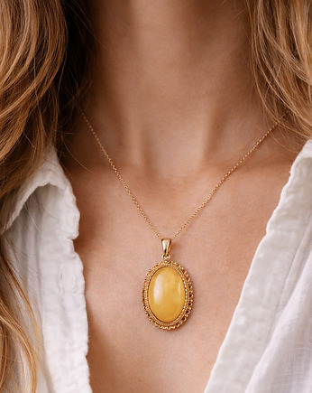 Wisior bursztynowy styl vintage - Zawieszka bursztynowa - Żółty bursztyn, Amber Charm