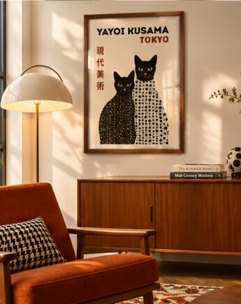PLAKAT dekoracyjny czarne koty kropki abstrakcyjny Yayoi Kusama, poster, black dot studio