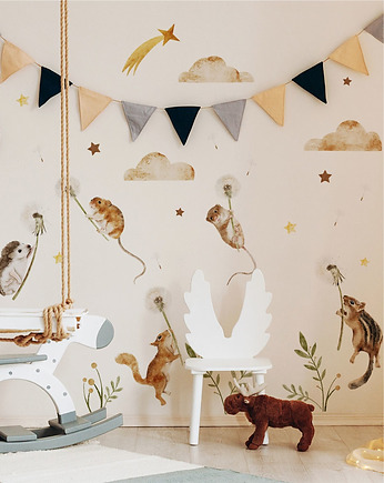 Zwierzątka Z Dmuchawcami - Naklejki Na Ścianę Dla Dzieci L, Dekoracjan