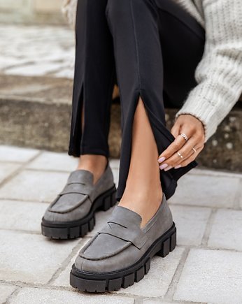 MOKASYNY NA GRUBEJ PODESZWIE-SKÓRA NATURALNA-MODEL 285-KOLOR SZARY, Zapato