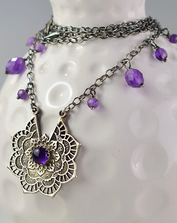 Ametyst orientalnie - srebrny naszyjnik, Sunflower Kornelia Kubinowska