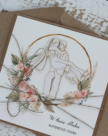 Stylowa kartka ślubna Młoda Para boho, sorte