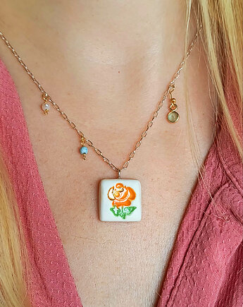 Naszyjnik pozłacany Róża Pomarańczowa Kolekcja Parian, ZIĘBA