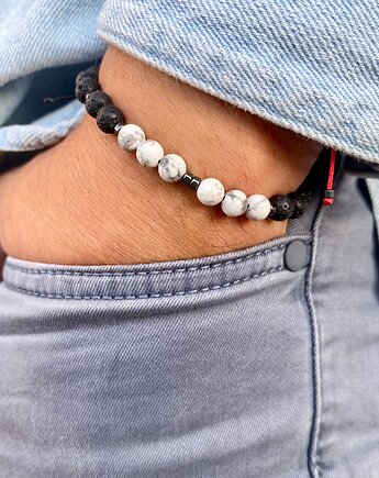 Męska bransoletka z howlitem i lawą, Szmaragdowa Polana