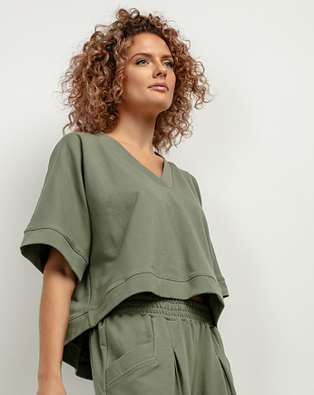 Bluza kimono z dekoltem V, T416, zielony, TESSITA