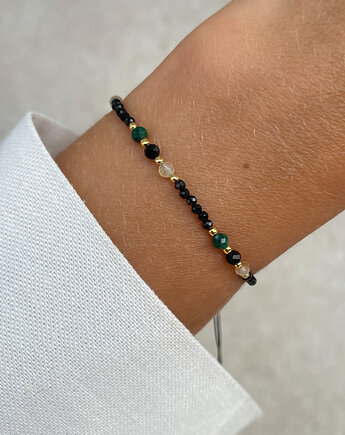 Bransoletka na nici z czarnym turmalinem, malachitem i cytrynem - ochrona i d, Bring Biżuteria