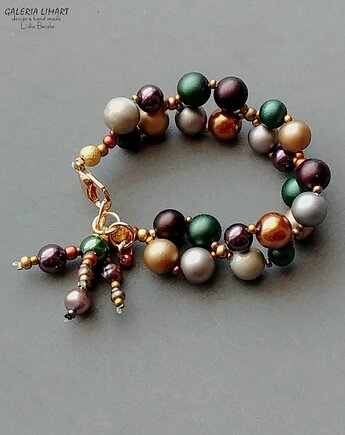 Bransoletka w cudnych kolorach jesieni ze szklanych pereł handmade prezent, Galeria Limart