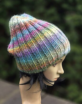 Zielone pastele / czapka z jedwabiem, agat handmade