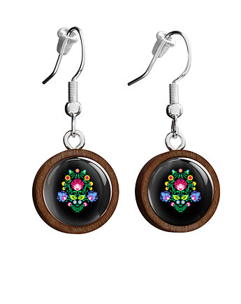 Kolczyki drewniane - Folkowe czarne - wiszące, yenoo