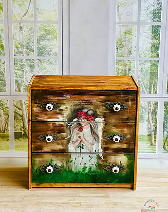 Artystyczna komoda z motywem anioła, rustykalny klimat, do salonu lub sypialni, Monique Art