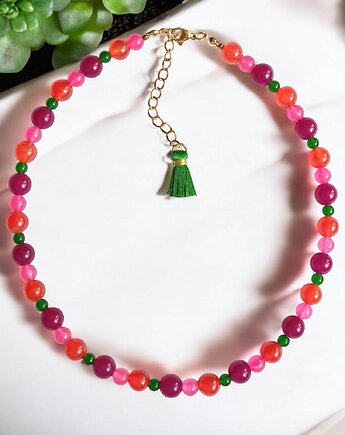 Choker : summer fruits : kolorowy jadeit : choker z kamieni, kaktusia