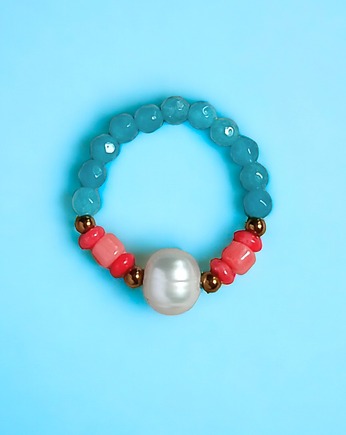 Pierścionek : summer :: perła, koral, jadeit, kaktusia