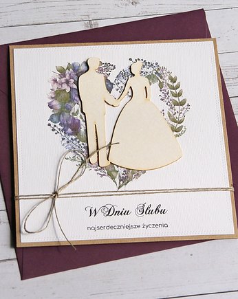 Kartka ślubna z życzeniami : fiolet, kaktusia