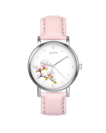 Zegarek  mały - Magnolia - skórzany, pudrowy róż, yenoo