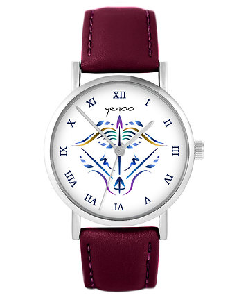 Zegarek - Strzelec - skórzany, burgund, yenoo