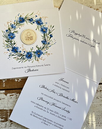 Białe eleganckie zaproszenia komunijne, na komunię, sorte