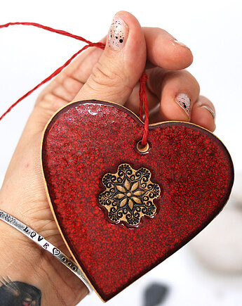 Duże ceramiczne serce ozdoba wisząca - lawa, 10FingersArt