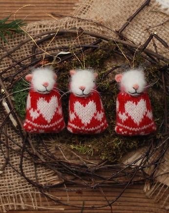 Świąteczne Myszki- komplet 3 sztuk (czerwone), BoboLobo Handicraft