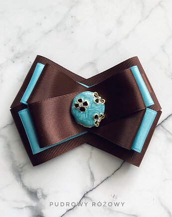 Czekoladowo -błękitna Brosza z kółeczkiem New, Pudrowy Różowy