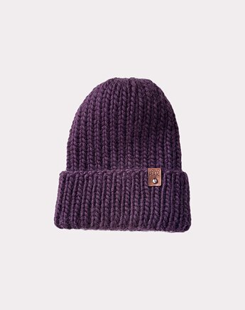 Gruba wełniana czapka oversize z bardzo szerokim wywinięciem - burgund, Kocie Motki