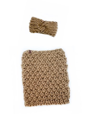 Camelowy komplet wełniany komin i opaska, Holy Alpaca Knit