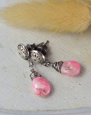 Rodochrozyt krople - srebrne kolczyki, Sunflower Kornelia Kubinowska