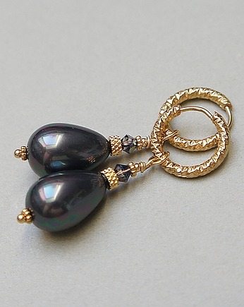Kolczyki pozłacane Pearls [black] perły vol. 2 , KiKa pracownia